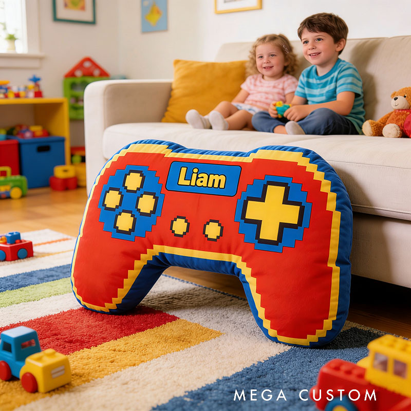 Personalized Red Cartoon Game Controller Shaped Pillow for Game Lovers Plush Pillow Christmas Birthday Party Gift for Kids