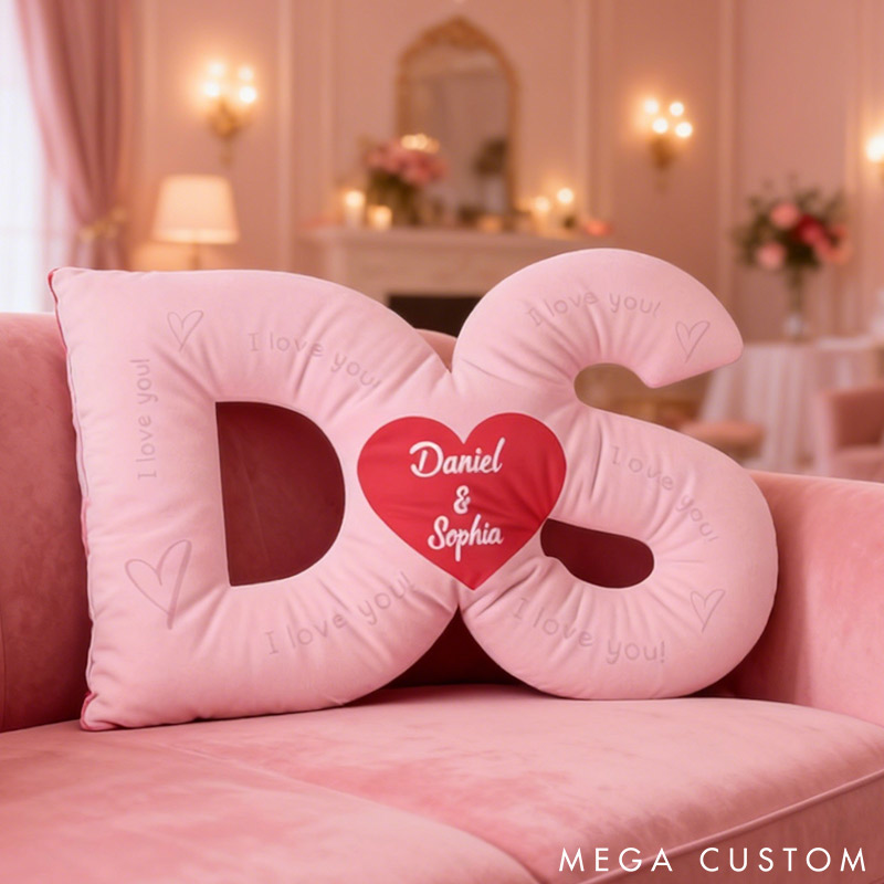 Personalized Couple Custom Initial Heart Throw Pillow Custom Names Couple Home Pillow Romantic Valentine's Day Gift for Girlfriend for Wife