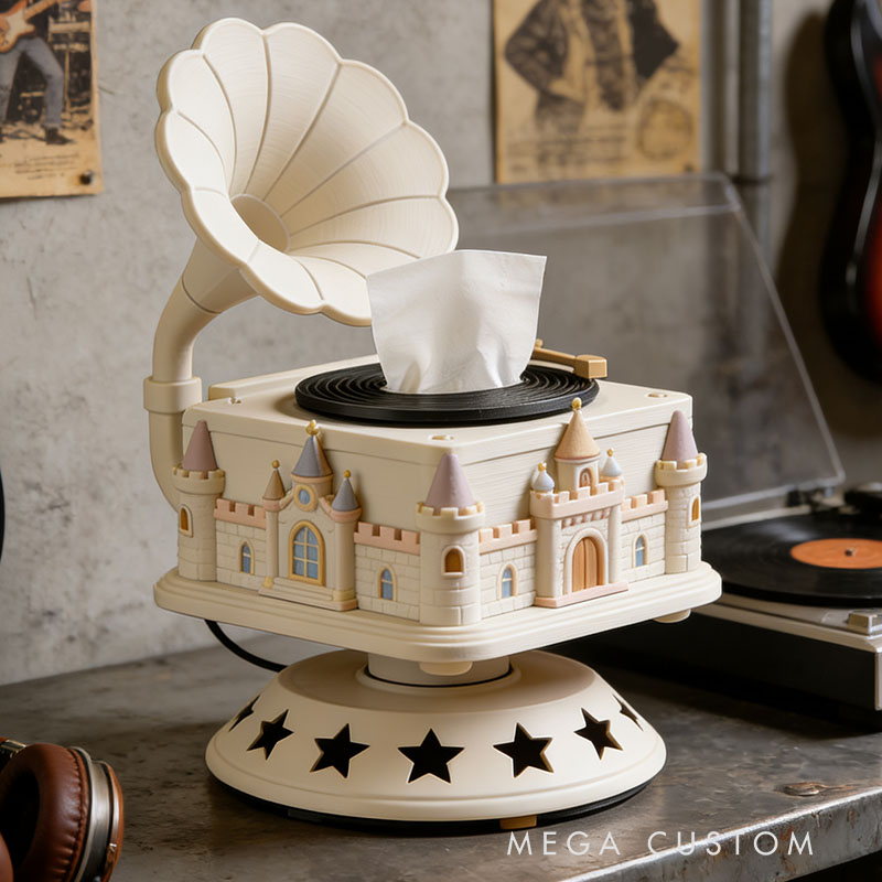 Castle Music Box Tissue Box Cover 3D Printed Room Decor Cute Tissue Box Cover for Desk Room Kitchen or Bathroom