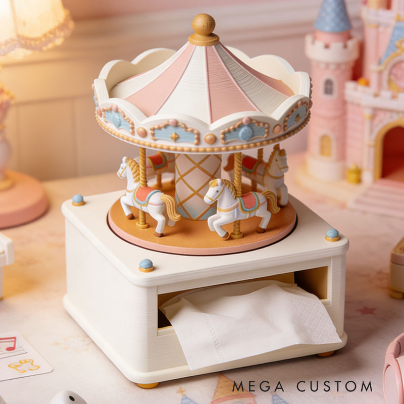 Carousel Music Box Tissue Box Cover 3D Printed Room Decor Cute Tissue Box Cover for Desk Room Kitchen or Bathroom