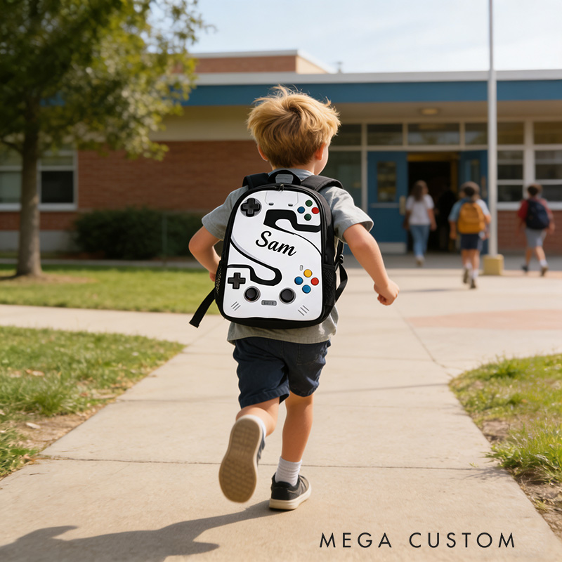 Personalized Game Controller Backpack with Letter Design and Custom Name for Kids and Game Lovers Birthday Black to School Christmas Gift