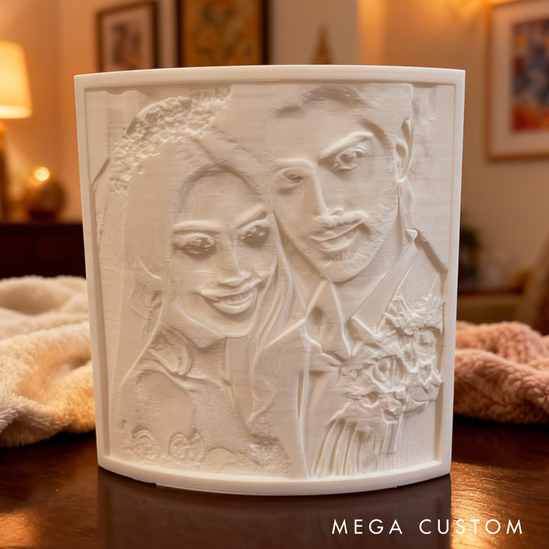 Personalized Couple 3D Printed Lithophane Photo Portrait Night Light Engraved Your Picture Lamp Anniversary Valentine's Day Gift for Him Her