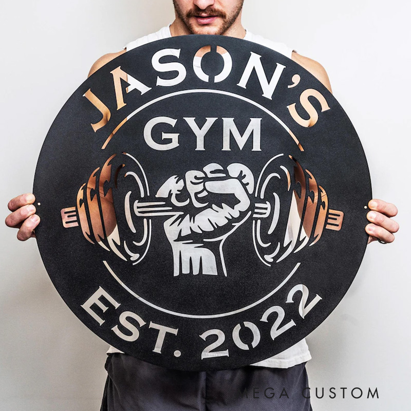 Personalized Metal Gym Sign Powerlifting Sport Metal Wall Art Gym Name Signs Custom Studio Sign Fitness Motivation Workout Inspiration Gift for Gym Lovers