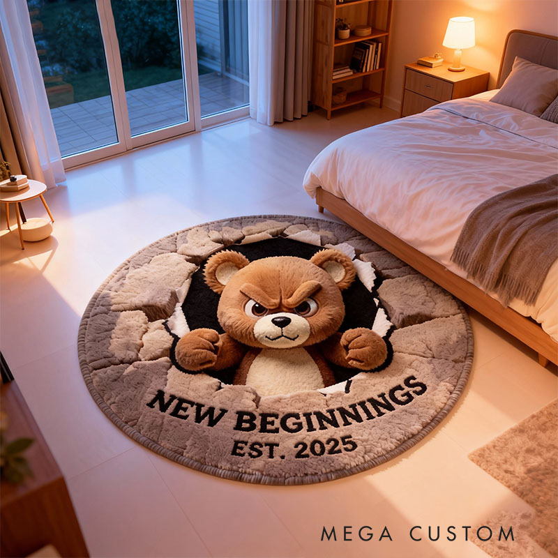Personalized Round Angry Bear Rug Custom Soft Area Rug for Living Room Bedroom Unique Gift Housewarming Gift Home Decor