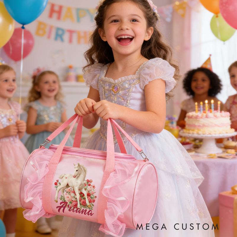 Personalized Horse Duffle Dance Bag with Name and Shoulder Strap Overnight Bag for Girl Ballet Bag Weekender Back To School Gift for Girls Riding Lovers Equestrian Lovers