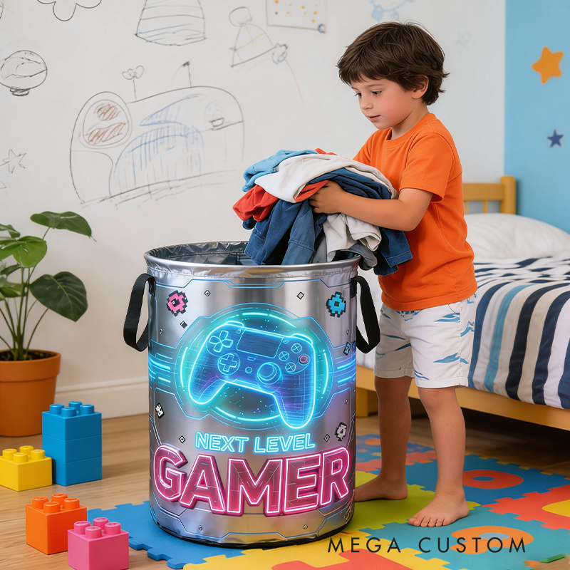 Personalized Cool Space Game Controller Collapsible Storage Basket for Laundry Toys Organizer Game Lover Gift for Kids