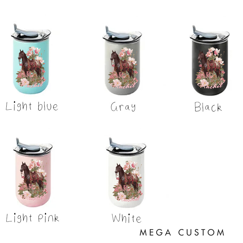 Personalized Floral Horse Equestrian Tumbler Watercolor Flower Insulated Travel Coffee Cup with Name Birthday Christmas Gift for Women Rider Horse Gift Riding Equestrian Lovers