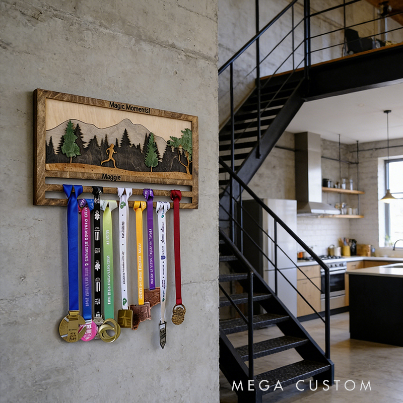 Personalized Marathon Medal Display Rack Custom Text Finisher Gift for Marathon Runner Decor