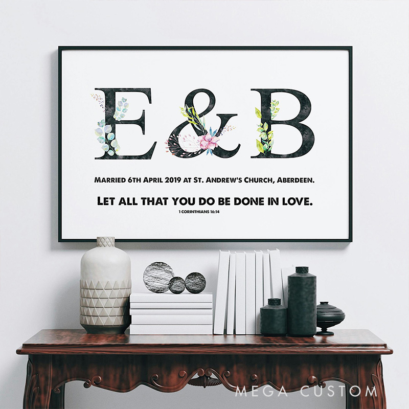 Personalized Let all that you do be Done in Love with Text Frameless Poster with Name Wedding Wall Decor Religious Gift for Couple