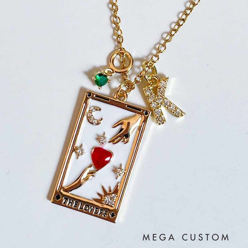Personalized Mystical Astrology Necklace Custom Birthstone and Initials Perfect Gift for Tarot Lovers