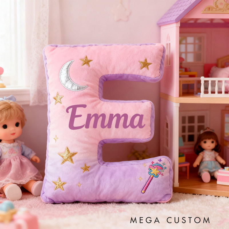 Personalized Graphic 3D Print Magic Fairy Wand Letter Pillow with Your Own Name Soft Stuffed Toy for Kids Unique Decorative Cushion for Girls' Room