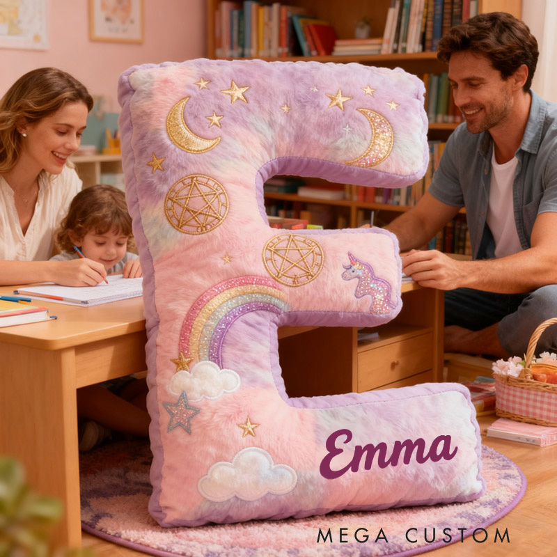 Personalized Graphic 3D Print Magic Rainbow Letter Pillow with Your Name Soft Stuffed Toy for Kids Unique Decorative Cushion for Girls' Room