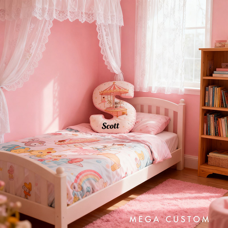 Personalized Ballet Carousel Pillow With Your Own Name Soft Stuffed Toy for Kids Unique Decorative Cushion for Girls' Room