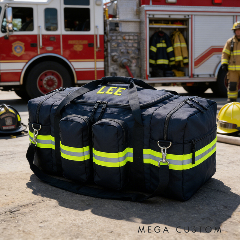 Personalized Custom Firefighter Duty Travel Bag – Personalized Tactical Gear Bag with Reflective Stripes