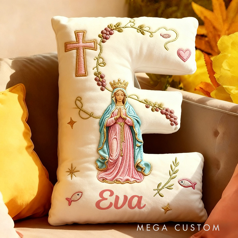 Personalized Cross Virgin Mary Letter Pillow with Custom Name Home Decor Graphic 3D Print Pillow Religious Faith Gift Catholic Gift