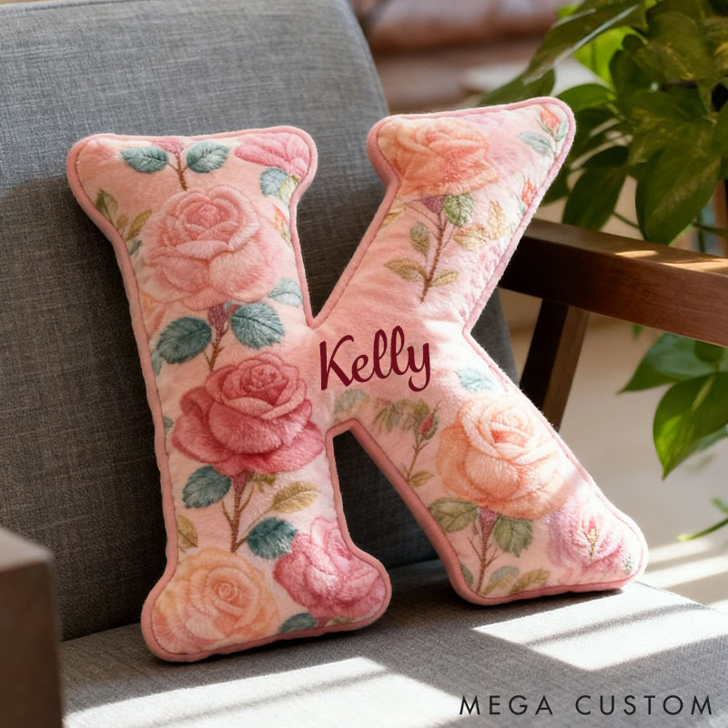 Personalized Rose Initial Pillow Custom Rose-Themed Letter Throw Pillow for Her Graphic 3D Print Pillow for Girl Friend