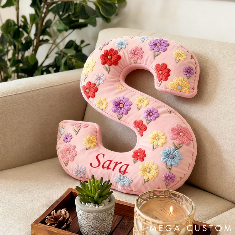 Personalized Floral Initial Pillow Custom Named Flowers Letter Throw Pillow for Her Graphic 3D Print Home Decor Pillow for Girl Friend