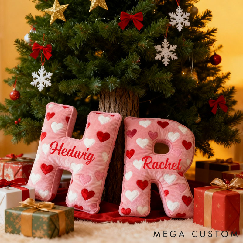 Personalized Heart-Pattern Initial Pillows Perfect Holiday Gift for Girlfriend Valentine's Day Gift for Her Xmas Home Decor Pillow