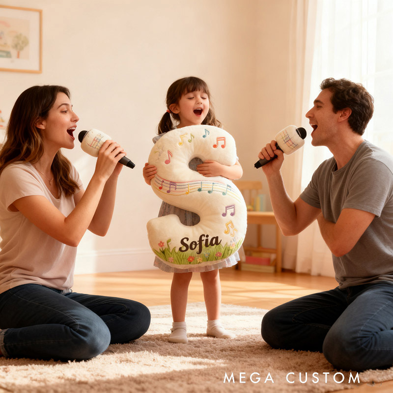 Personalized Graphic 3D Print Music Garden Pillow with Your Own Name Soft Stuffed Toy for Kids Music Lovers Unique Decorative Cushion for Girls' Room and Music Room