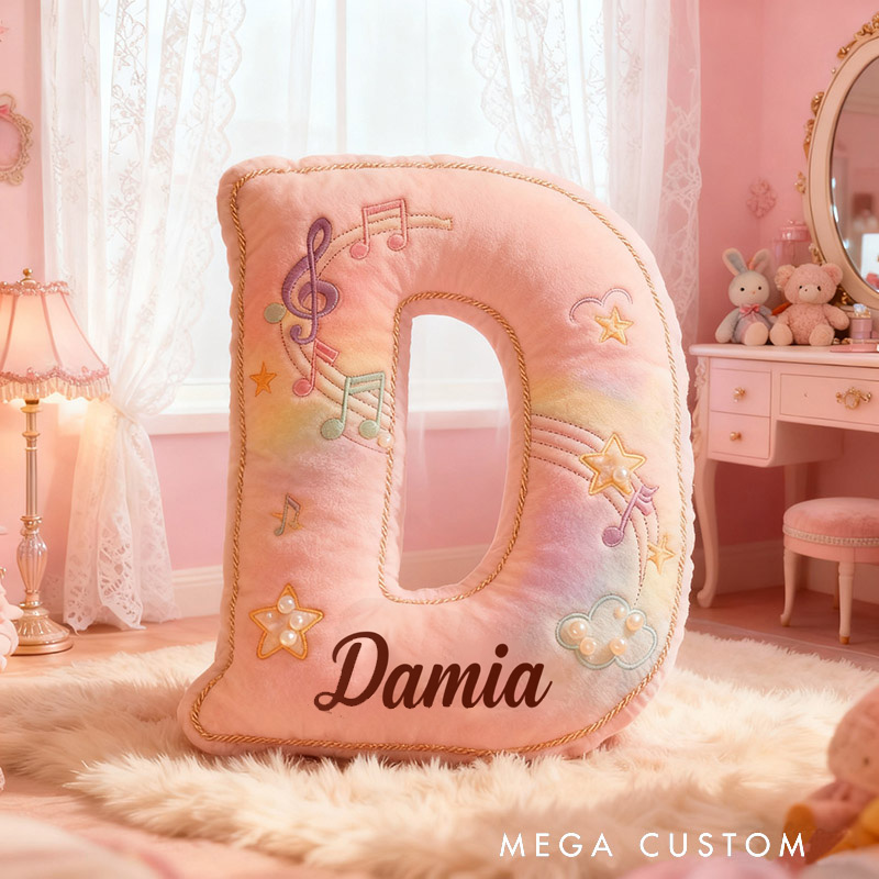 Personalized Graphic 3D Print Colorful Notes Music Pillow with Your Own Name Soft Stuffed Toy for Kids Music Lovers Decorative Cushion for Girls' Room and Music Room