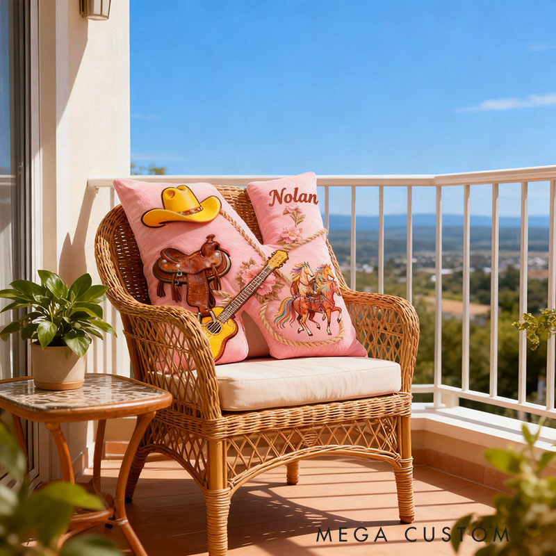Personalized Graphic 3D Print Western Cowboy Country Music Throw Pillows Customizable with Your Name Perfect Gift for Her Music Lovers and Horseback Riding Enthusiasts