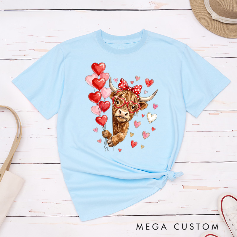 Personalized Pet Lover Funny Valentine Highland Cow T-Shirt