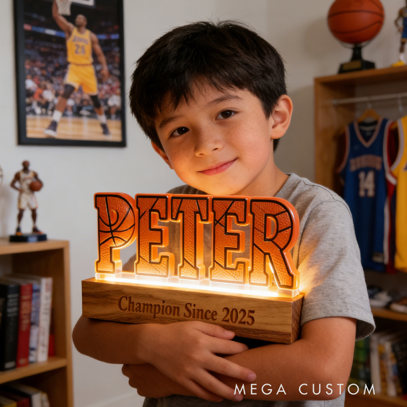 Personalized Basketball LED Night Lamp Custom Name Text Perfect Birthday Gift for Basketball Lovers