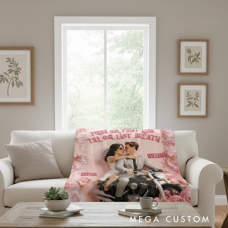 Personalized Roman Holiday Couple Blanket Flannel Blanket Movie Fan Blanket Customizable Photos and Names for Couple for Lover for Valentine's Day Anniversary