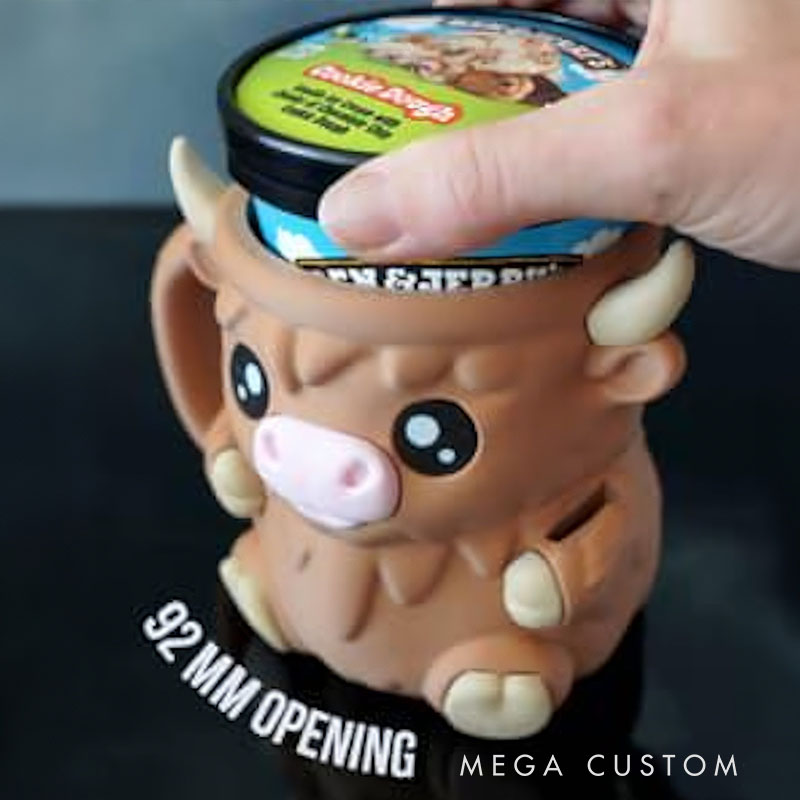Ferdinand Highland Cow Ice Cream Pint Holder 3D Printed with Spoon Slots & Snack Drawer