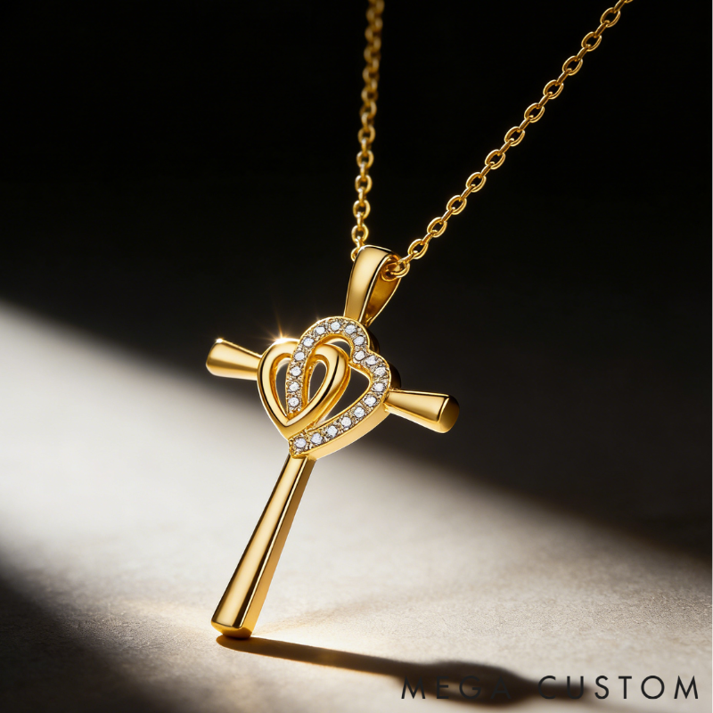 Personalized Sterling Silver Interlocking Hearts Cross Memorial Name Engraved Necklace