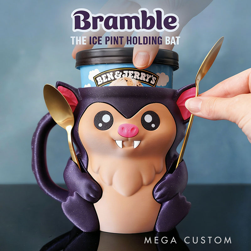 Bat Ice Cream Pint Holder 3D Printed with Spoon Slots & Snack Drawer
