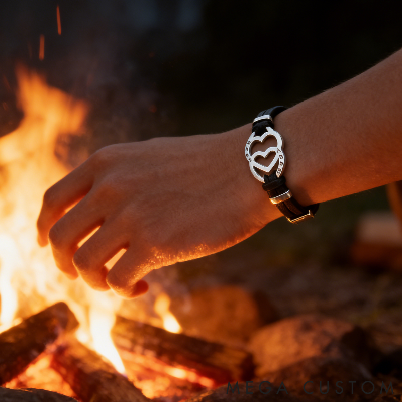 Personalized Stainless Steel Heart in Heart Leather Couple Bracelets with Custom Names for Lovers