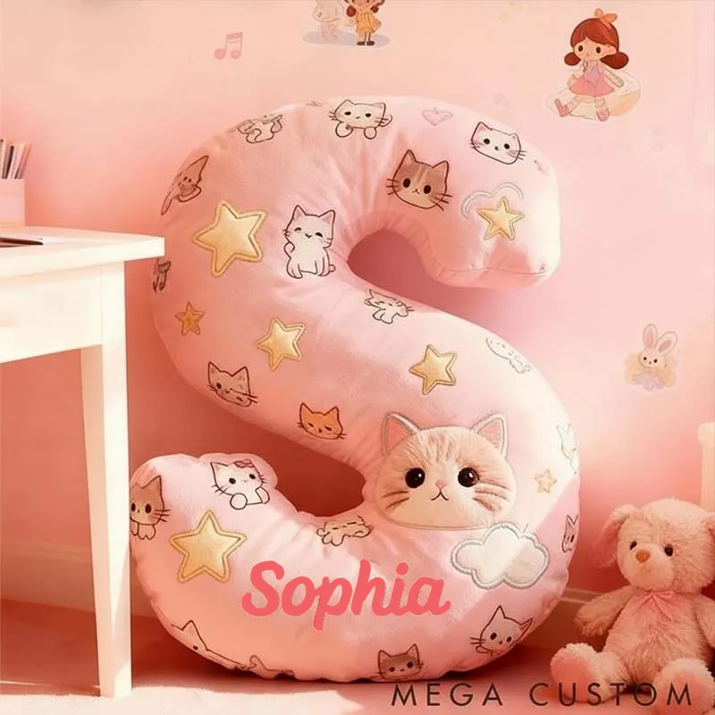 Personalized Cat Lover Pink Cats Cute Letter Pillow Graphic 3D Print Pillow