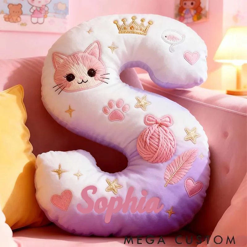 Personalized Cat Lover Purple Cat Letter Pillow Graphic 3D Print Pillow