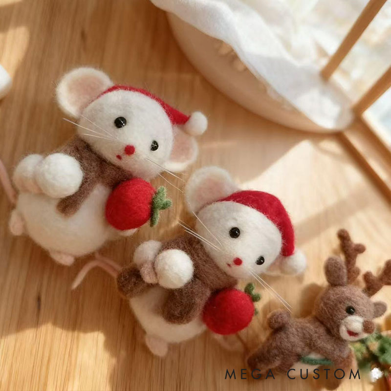 Felted Mouse Wool Figurine Tiny Animal Stocking Stuffer Holiday Tree Decoration Dollhouse Decor