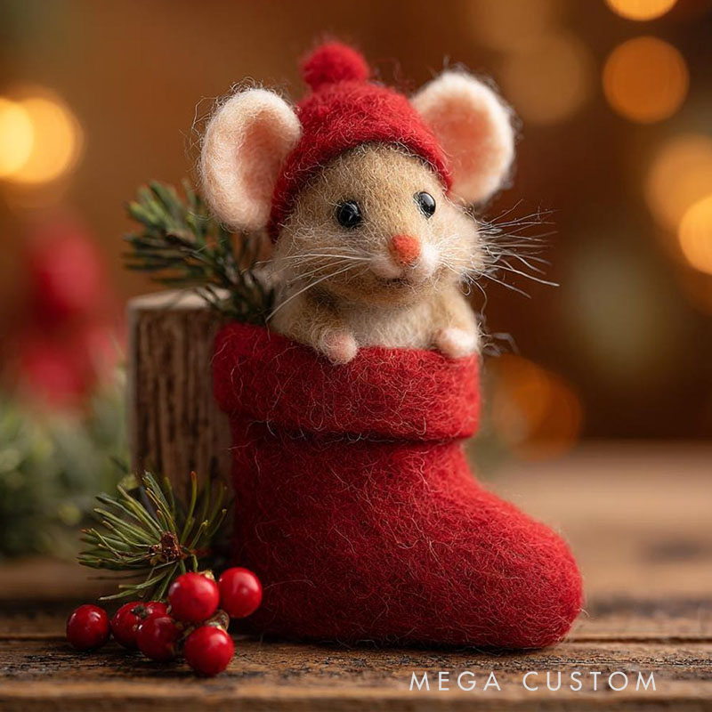 Needle Felted Mouse Christmas Ornament Wool Figurine