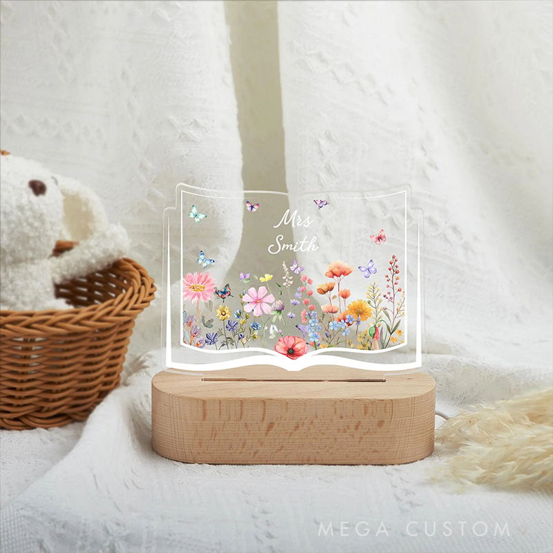 Personalized Teacher LED Desk Lamp with Flower Book Teacher Design Unique Gift for Teachers