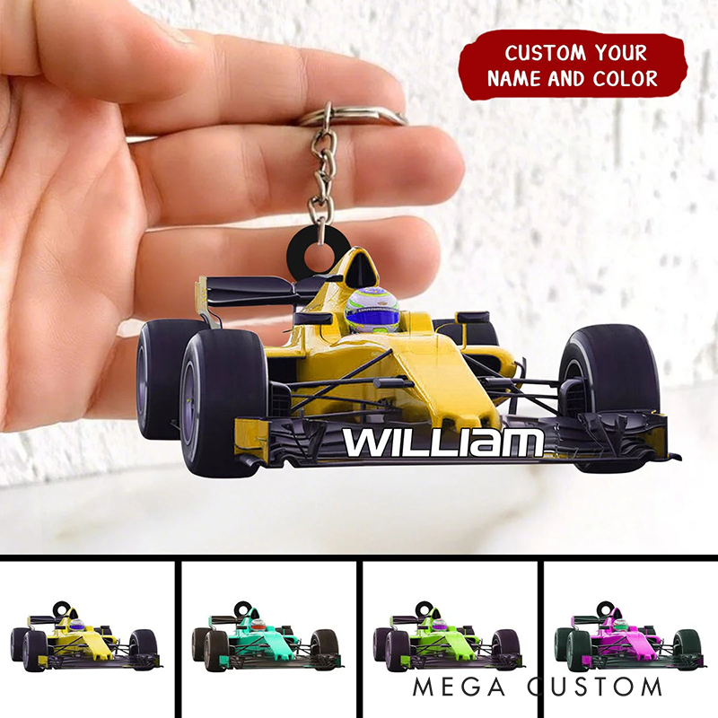 Personalized Racing Car Keychian with Custom Name Design Keychain Unique Gift for Racers and Racing Lovers