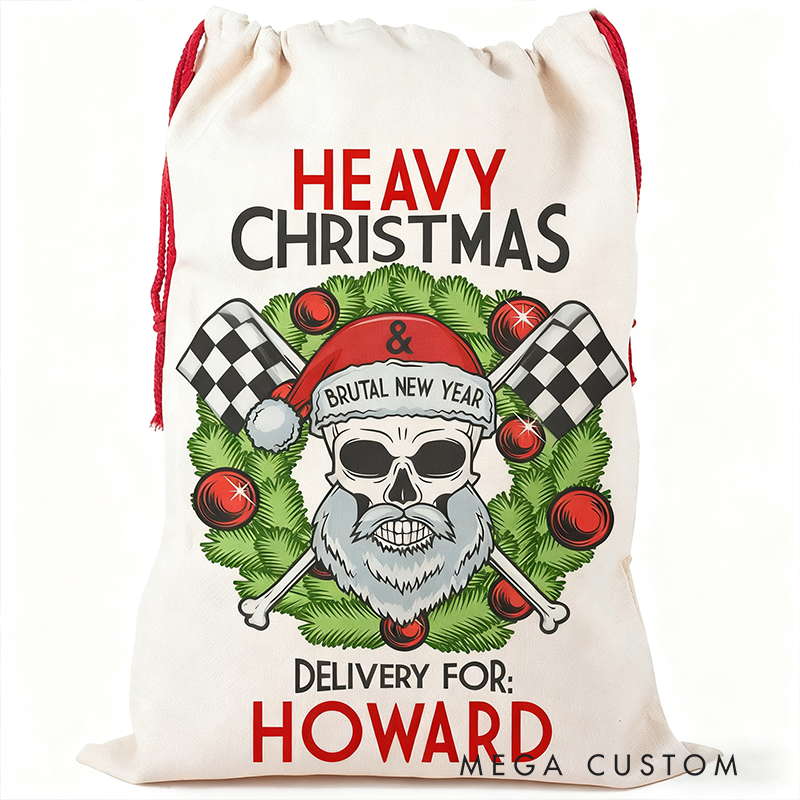 Personalized Racing Skull Sack Custom Name Racing Christmas Gift Bag for Racers and Racing Lovers