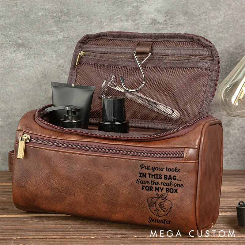 Personalized Cheeky Leather Toiletry Bag for Husband Custom Leather Toiletry Bag Valentine's Gift for Him Boyfriend Gift