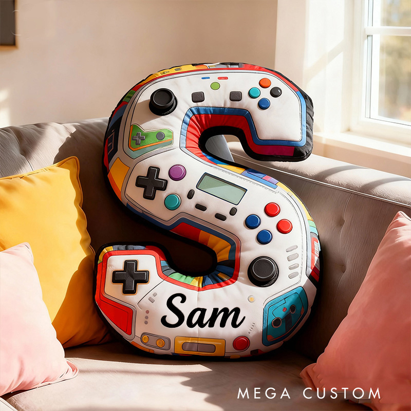 Personalized Graphic 3D Print Gamer Alphabet Shaped Pillow for Game Lovers Initial Pillow Christmas Gift for Kids