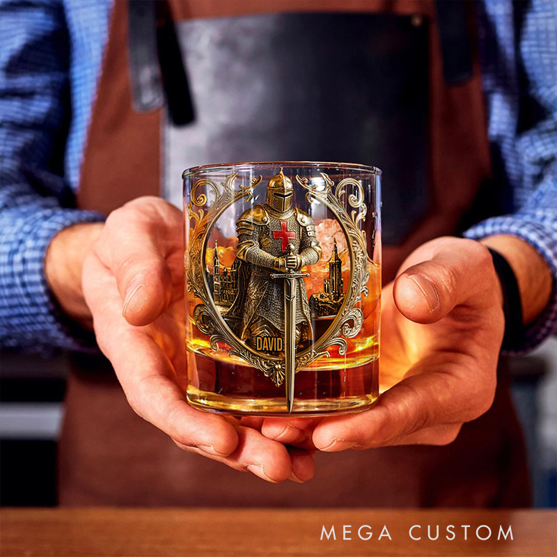 Personalized Knight of God Whiskey Decanter Set with Name Whiskey Glass Whiskey Bottle Religious Gift Christian Gift for Men