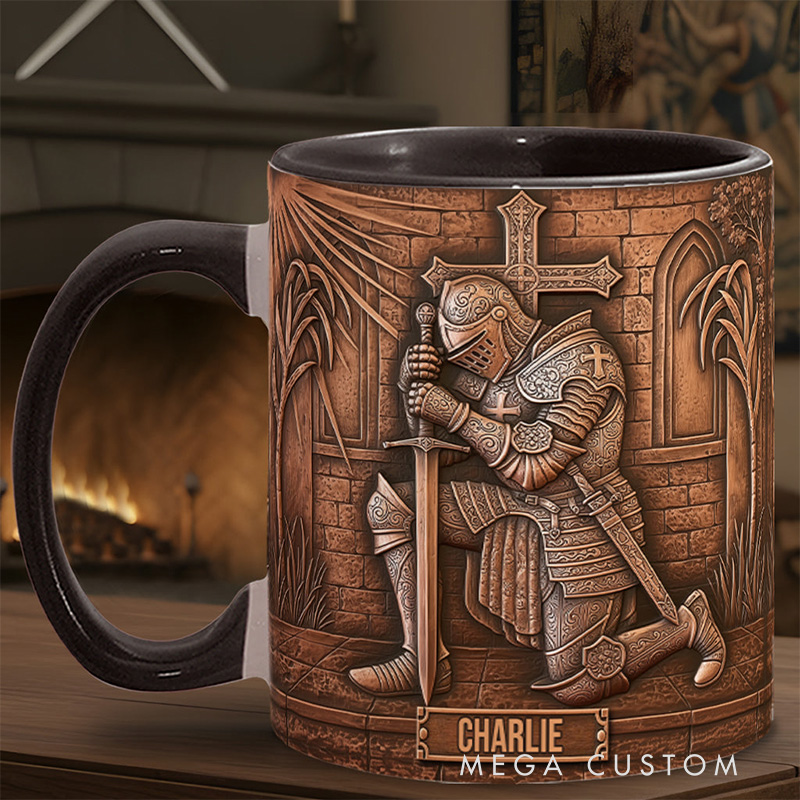 Personalized Knight Of God Ceramic Mug with Custom Name Religious Inspirational Gift Christian Gift for Men