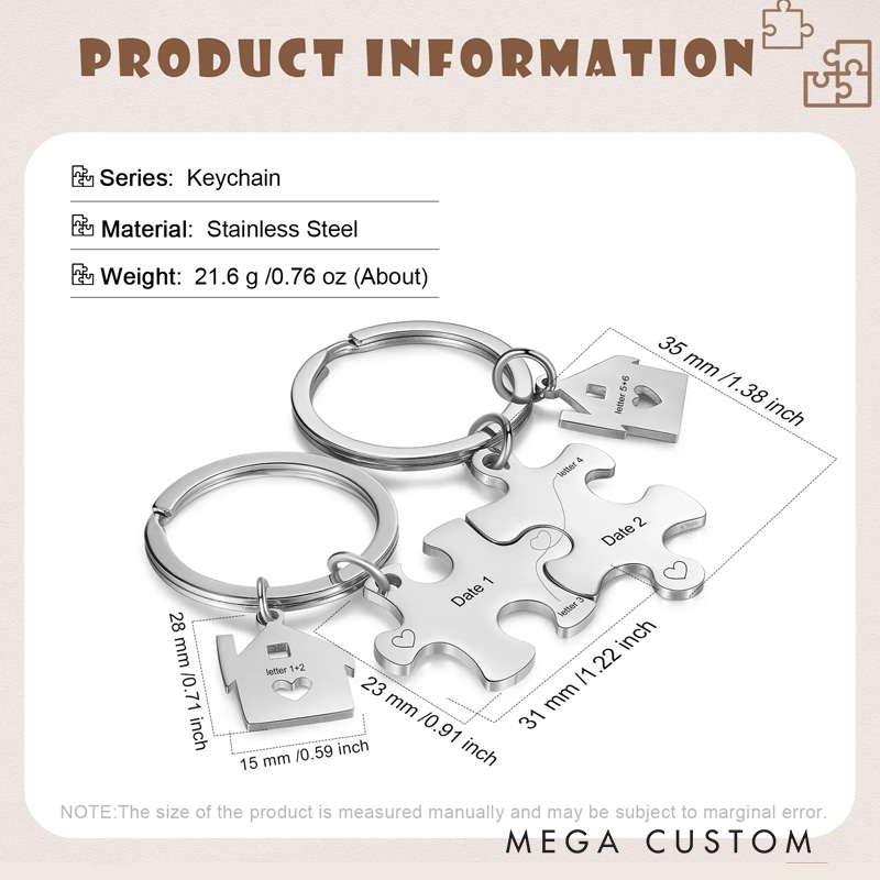 Personalized 2 PCS Couple Keychain Set Keyring Puzzle Keychains Valentine's Day Gift for Him/Her  Anniversary gift for Husband