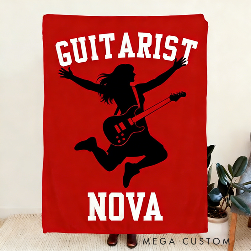 Personalized Silhouette Guitarist Soft Throw Blanket with Name Perfect for Her Guitar Lovers Music Enthusiasts Birthday Anniversary Performance Gifts