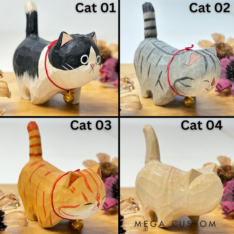 Personalized Handmade Wooden Cat Ornament Wood Cat Figurine Unique Cat Lover Gift