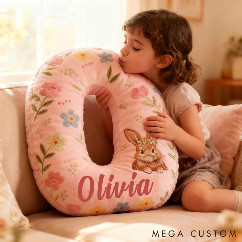 Personalized GirlFriend Flower Floral Rabbit Pink Pillow Custom Name Cushion Valentine's Gift for GirlFriend Christmas Gift for Her for Flower Girl