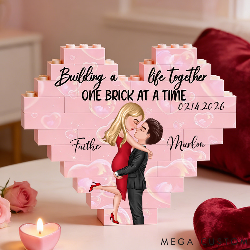 Personalized Couple Heart Building Block Puzzle Building a Life Together One Brick at a Time Blocks Valentine's Day Gift Anniversary Gift For Him Her