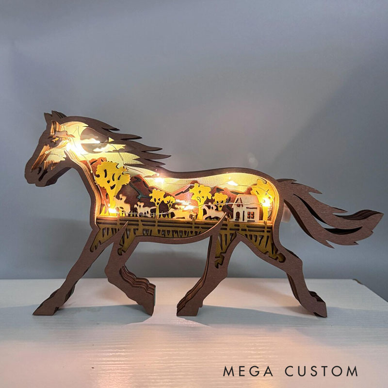 Personalized Handcarved Wooden 3D Horse with LED Lights Birthday Gifts for Kids