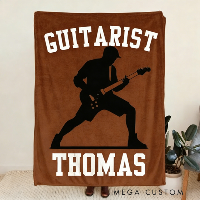 Personalized Silhouette Guitarist Soft Throw Blanket with Name Perfect for Guitar Lovers Music Enthusiasts Birthday Anniversary Performance Gifts